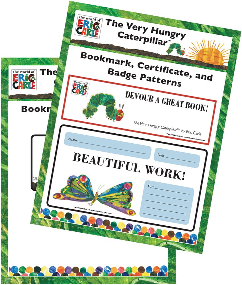 Image of The Very Hungry Caterpillar Bookmark, Certificate, and Badge Pattern Free Incentive