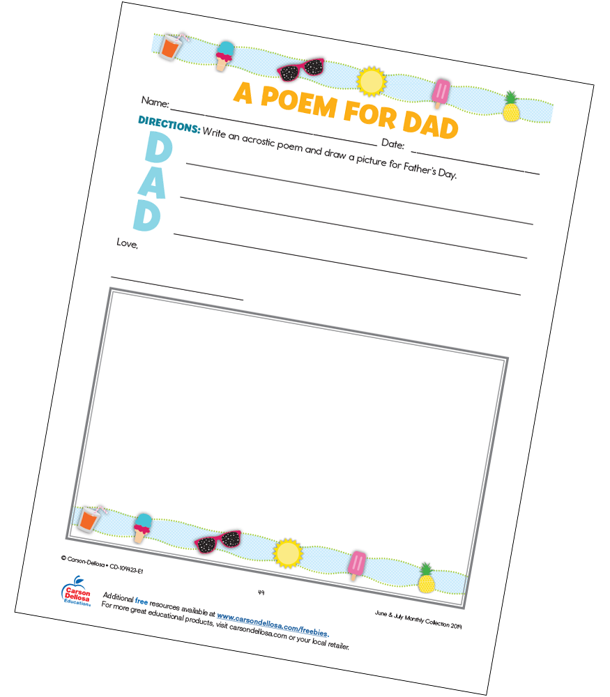 Image of Acrostic Father's Day Poem Free Printable