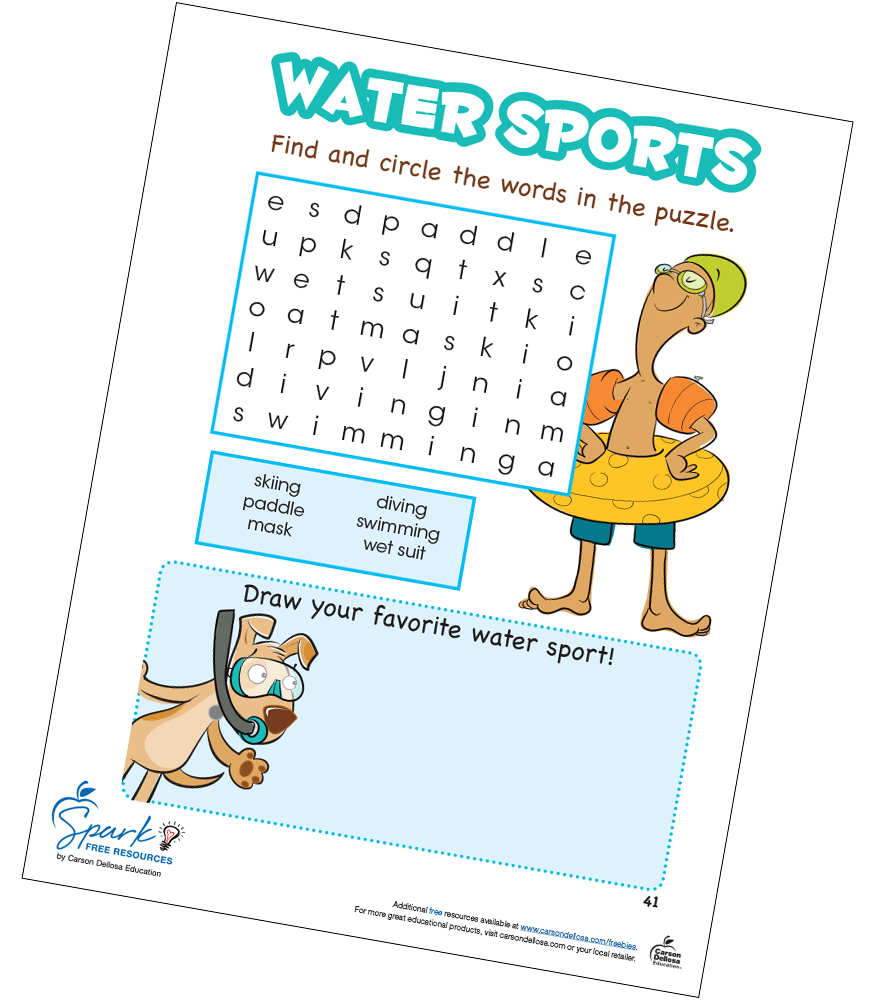 Image of Water Sports Word Search Free Printable