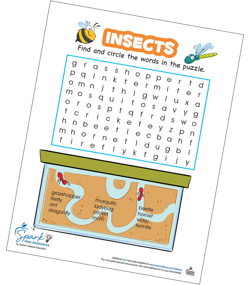 Image of Insects Spring Word Search Free Printable