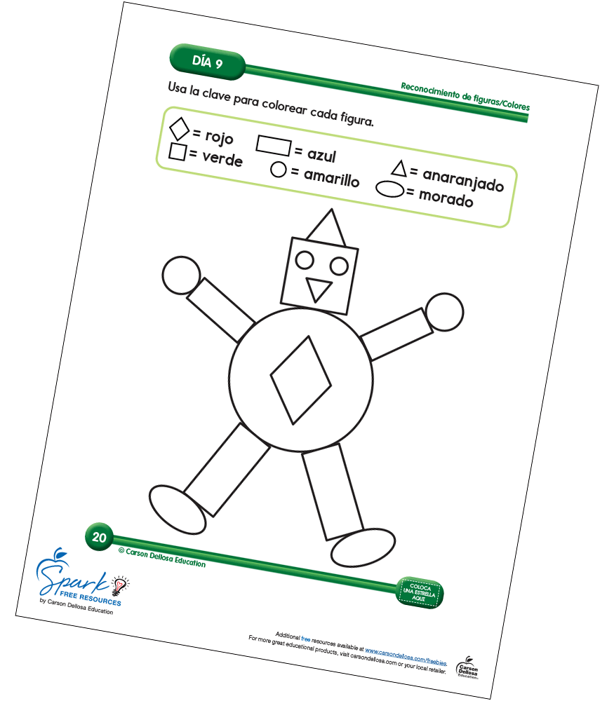 Image of Summer Bridge Activities Spanish Grade PK-K Coloring Shapes Free Sample