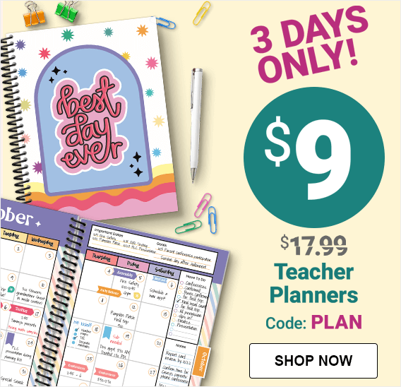 3 Days Only! $9 teacher planners Use code: PLAN. Shop now.