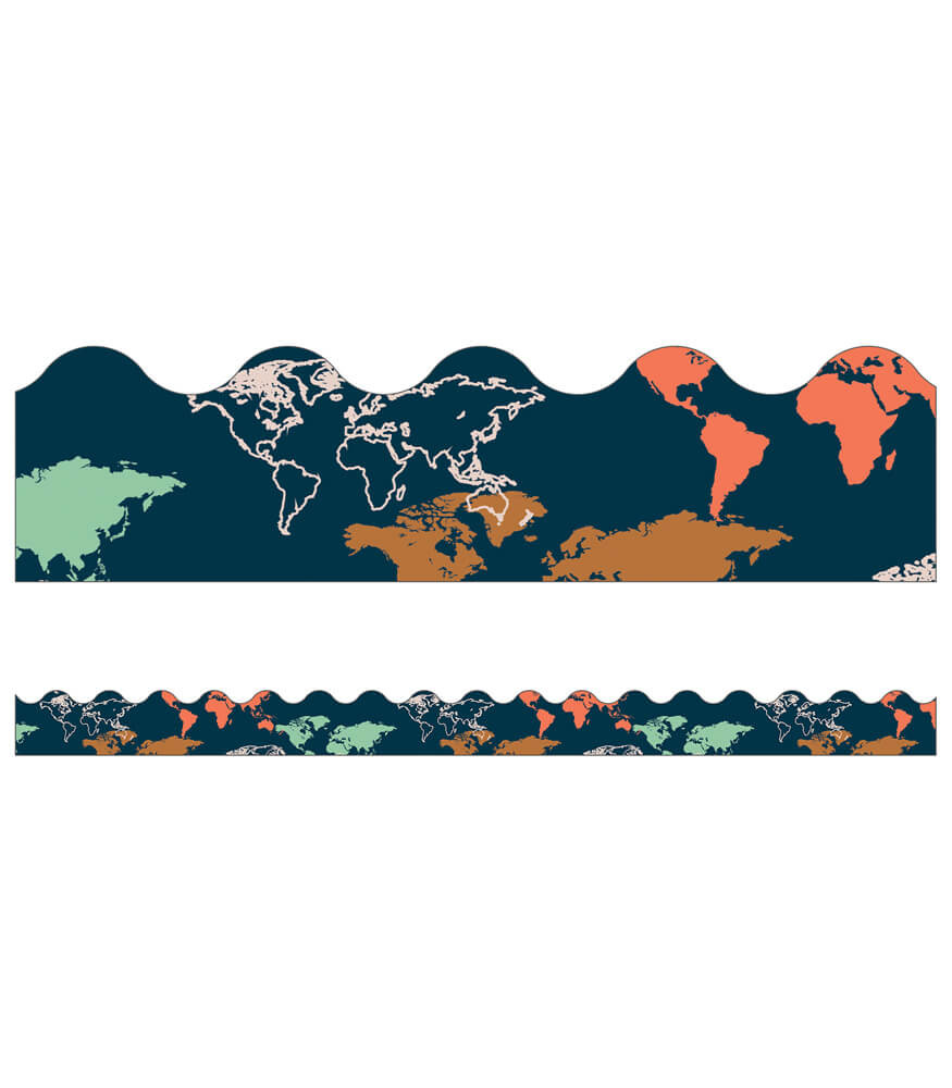 Image of World Map Scalloped Bulletin Board Borders