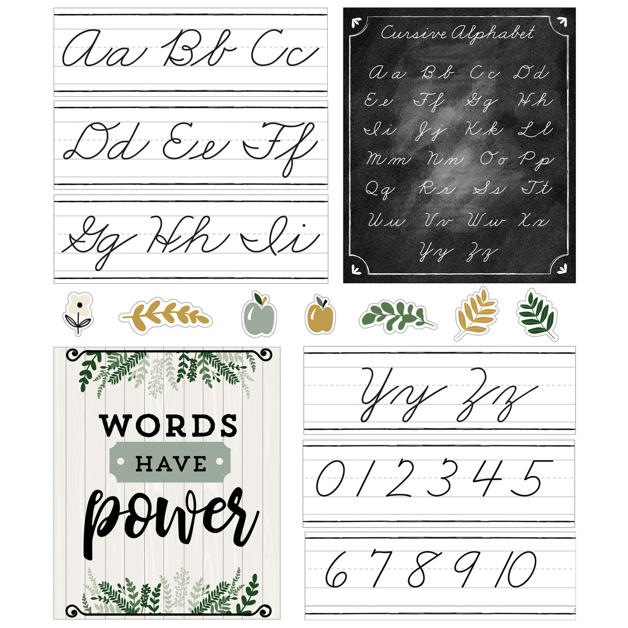 Image of Farmhouse Alphabet Line: Cursive Bulletin Board Set Grade 2-5