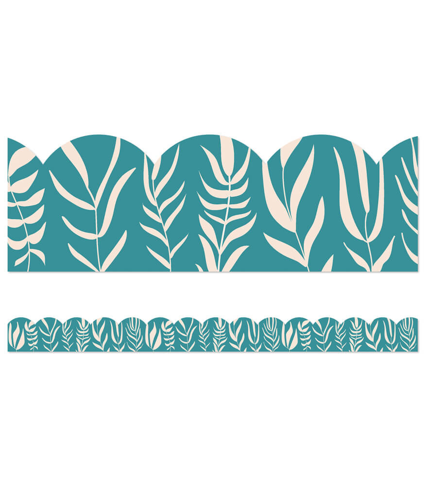 Image of Teal with Leaves Scalloped Bulletin Board Borders