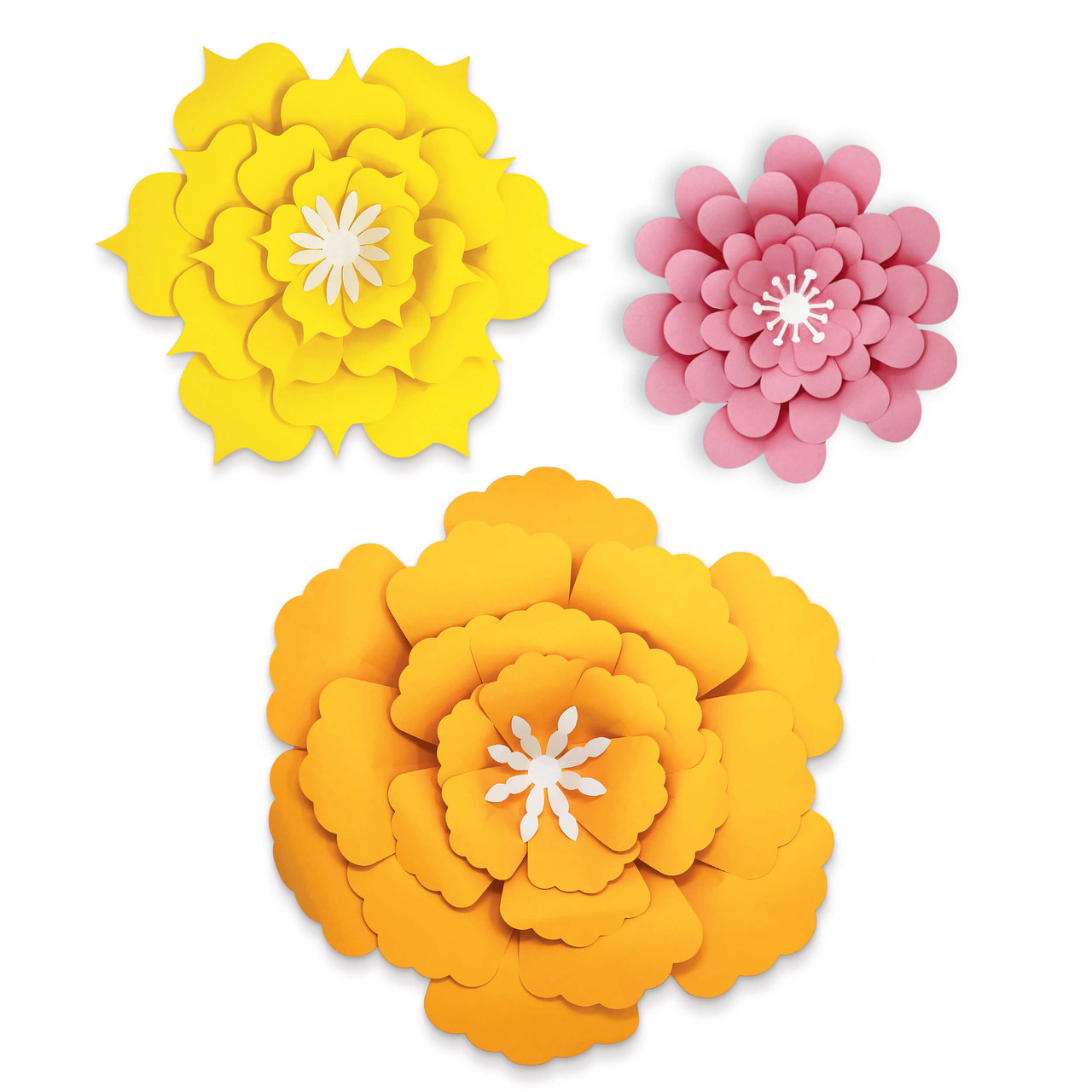 Image of Orange, Yellow, Pink Paper Flowers Dimensional Accent