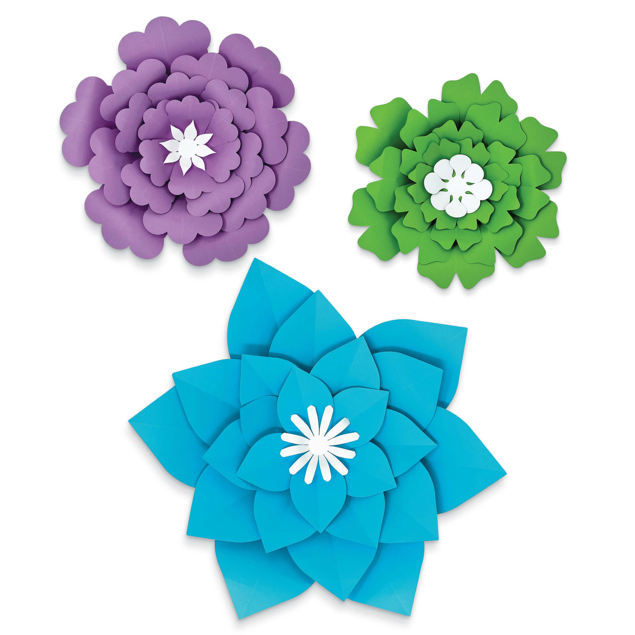 Image of Blue, Purple, Green Paper Flowers Dimensional Accent