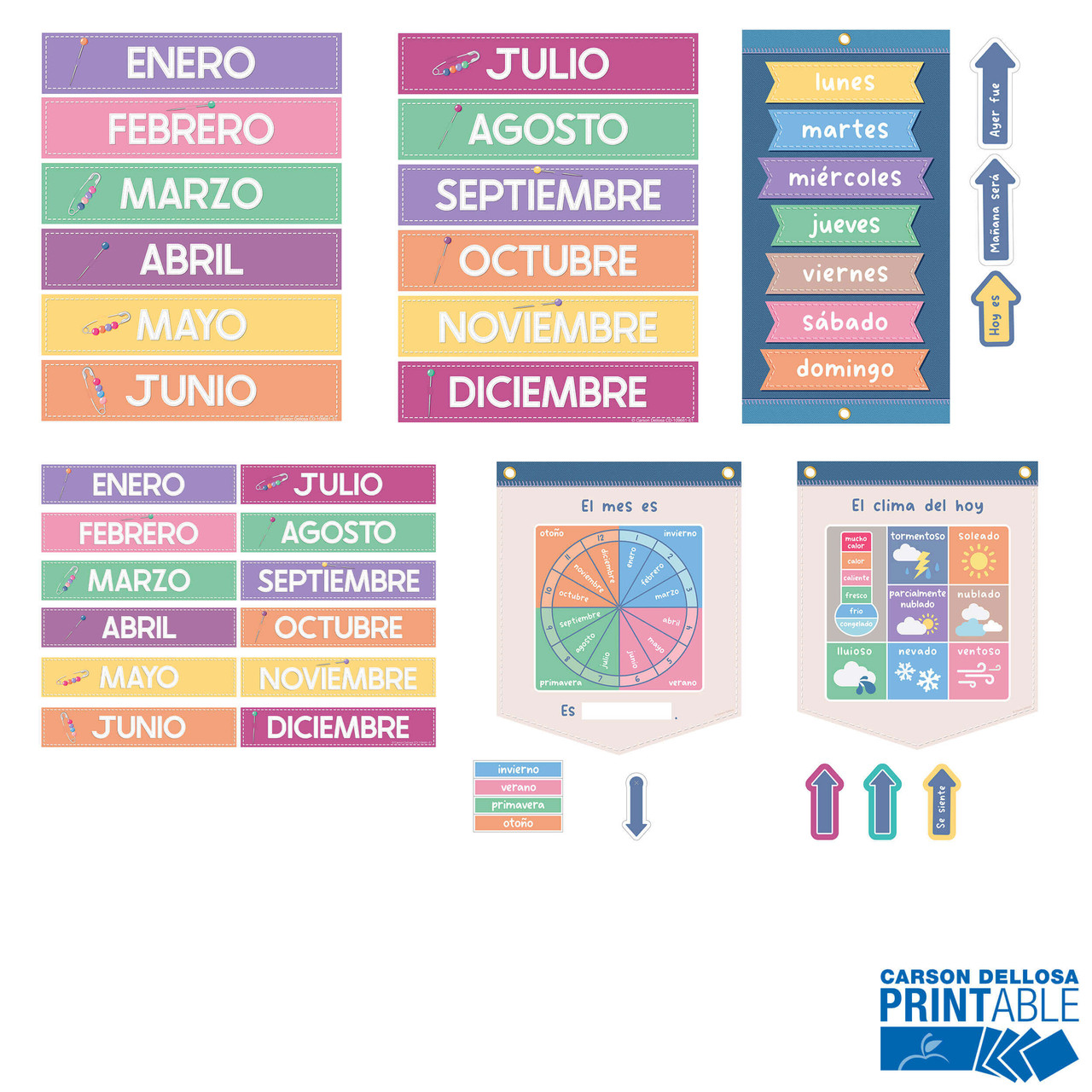 Image of Crafty and Cool Spanish Calendar Companion Printable Bulletin Board Set