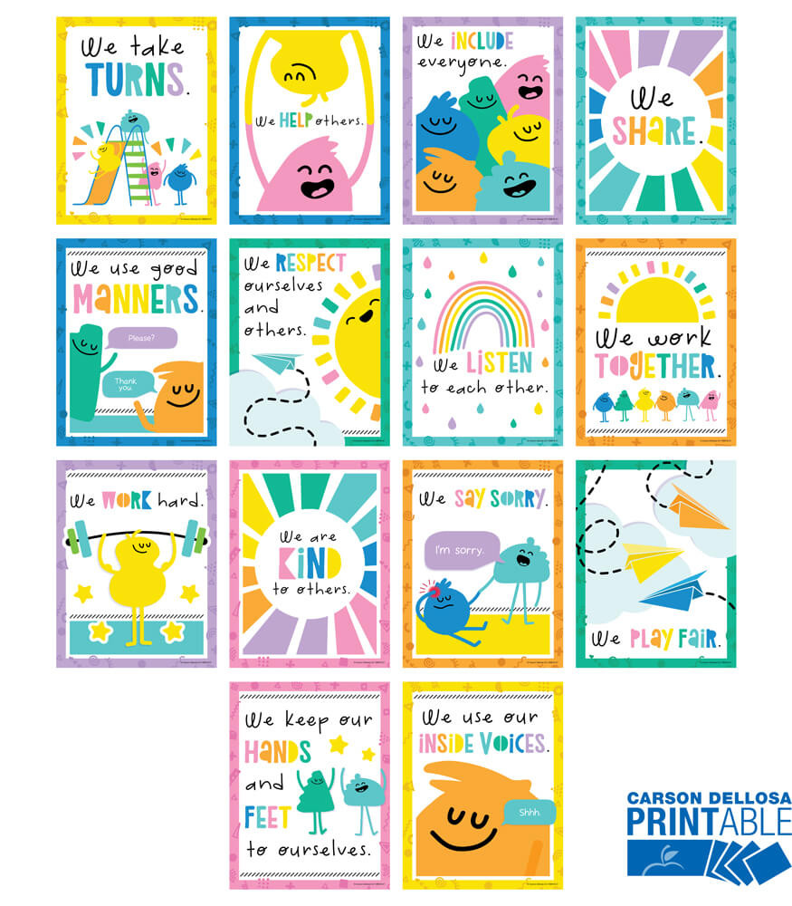 Image of Rules for a Happy Class Printable Poster Set