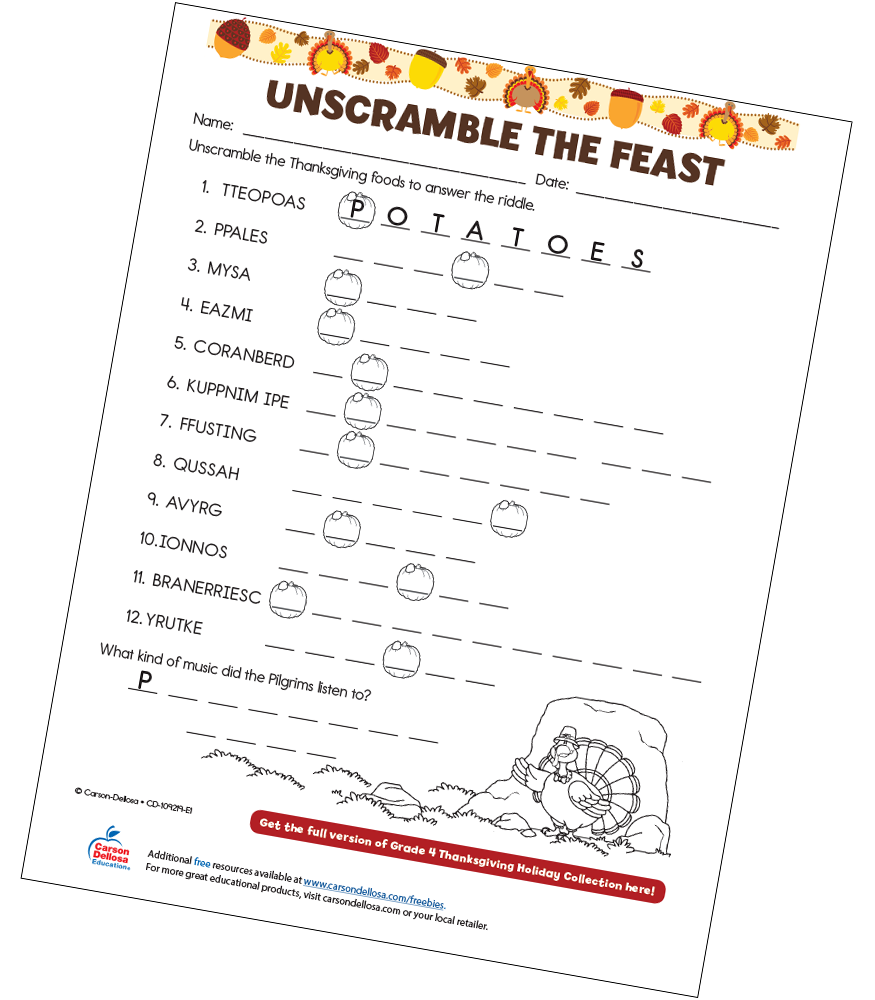Image of Unscramble The Feast Free Printable