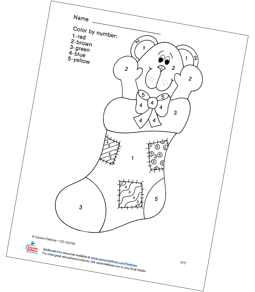 Image of Christmas Stocking Color by Number  Free Printable