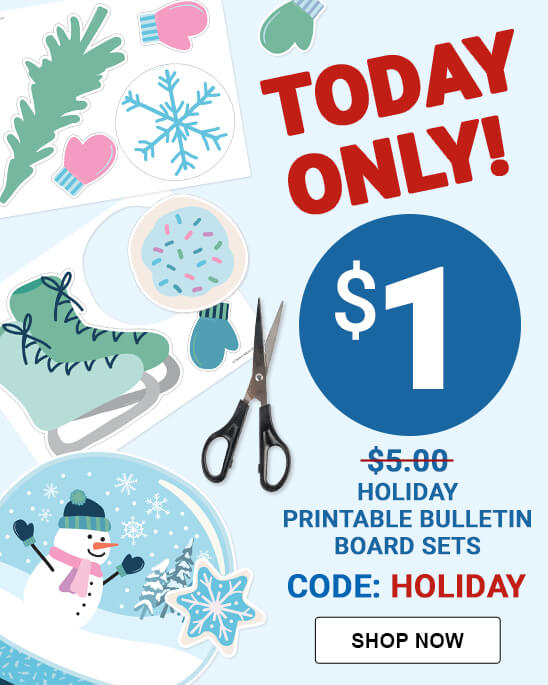 Today Only! $1 Holiday Printable Bulletin Board Sets CODE: HOLIDAY Shop Now!