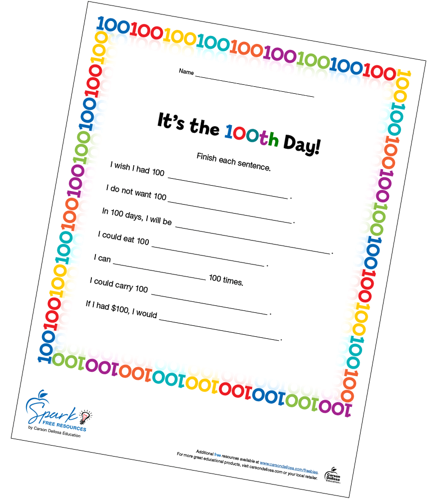 Image of 100th Day Writing Free Printable