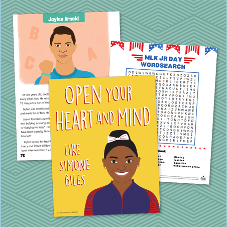 three Black History Month printables on a teal background