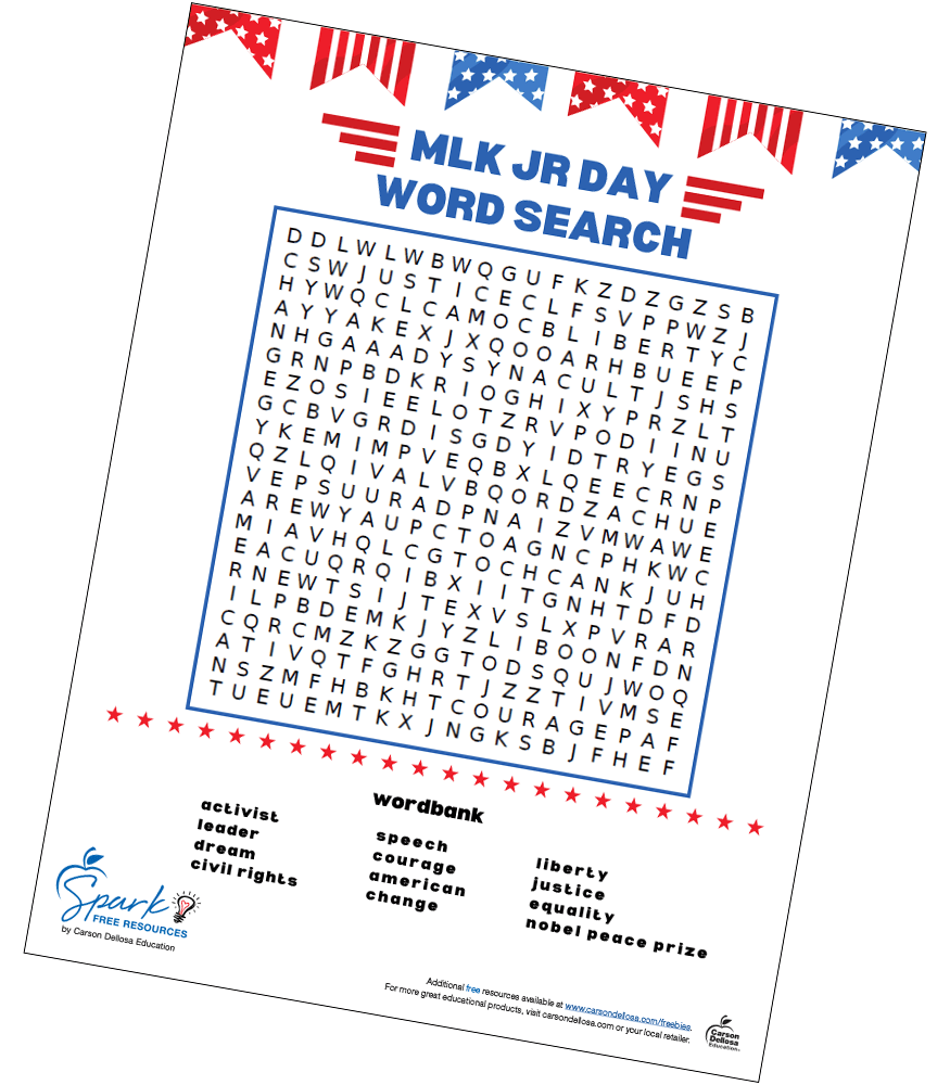 Image of MLK Jr. Day Word Search Free Printable