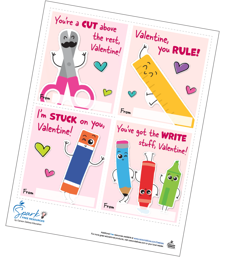 Image of Punny School Tools Valentine's Day Cards Free Printable