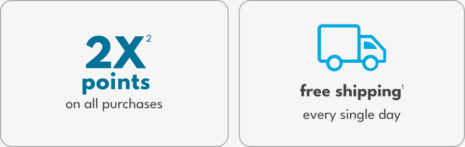 2X(2) points | on all purchases | free shipping(1) | every single day