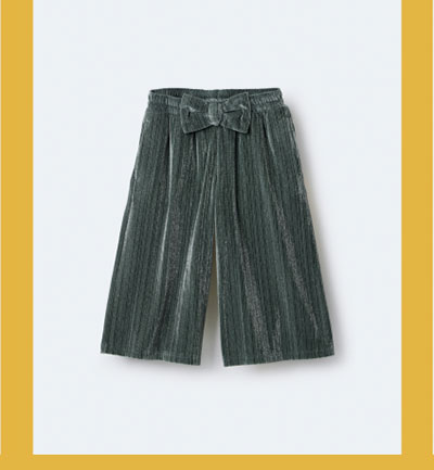 Dark Green Toddler Girl Velvety Wide Leg Pant with Bow