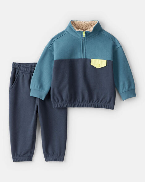 Image of Baby Boy 2-Piece Colorblock Pullover and Joggers Set 
