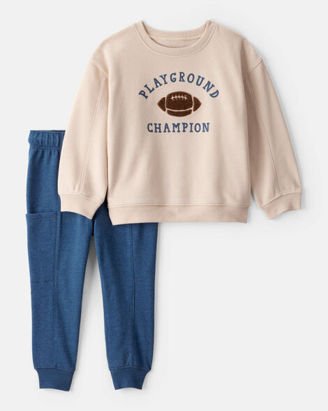 Image of Toddler Boy DayDream Fleece Football Long-Sleeve Tee & Pant Set