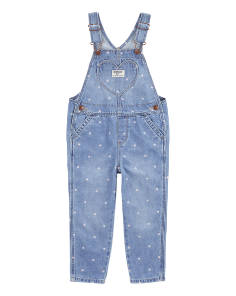Image of Toddler Girl Heart Print Denim Overalls