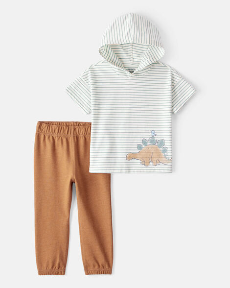 Image of Toddler Boy 2-Piece Dinosaur Striped Hooded Tee & Jogger Set
