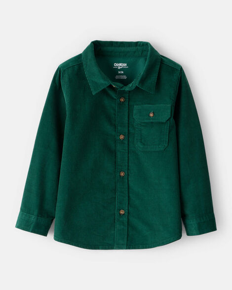 Image of Toddler Boy Corduroy Long-Sleeve Button-Down Shirt - Green