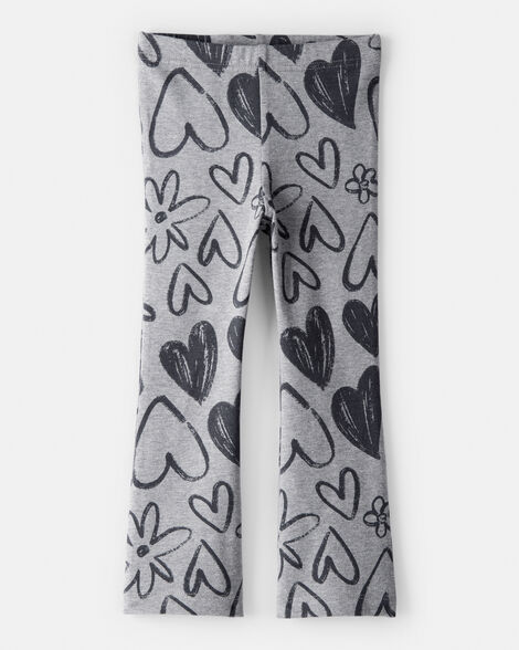 Image of Toddler Girl Heart Pull-On Flare Stretch Rib Leggings - Grey