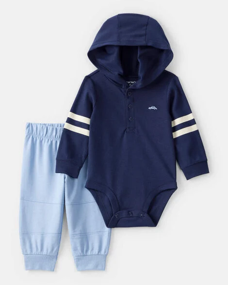 Image of Baby Boy 2-Piece Car Bodysuit & Pant Set - Blue