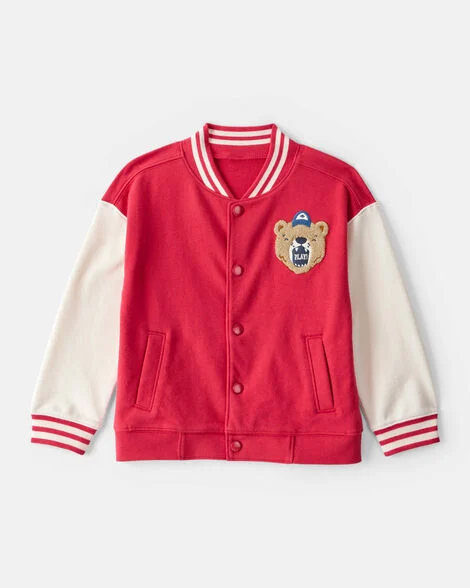 Image of Toddler Boy Bear Long-Sleeve Varsity Fashion Jacket - Red