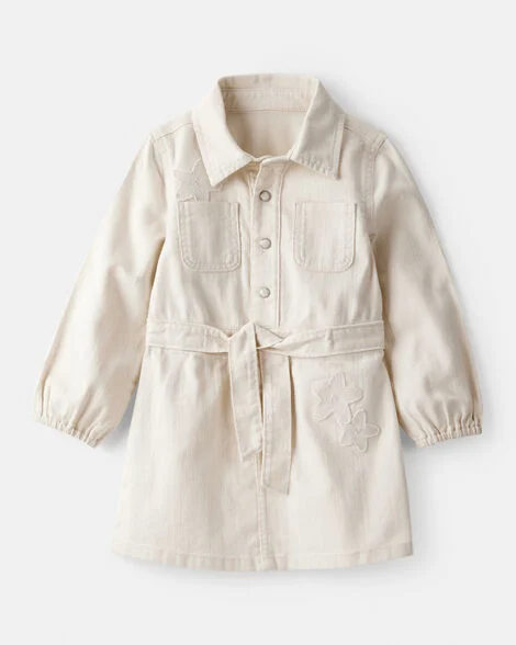 Image of Toddler Girl Embroidered Cotton Long-Sleeve Dress - White
