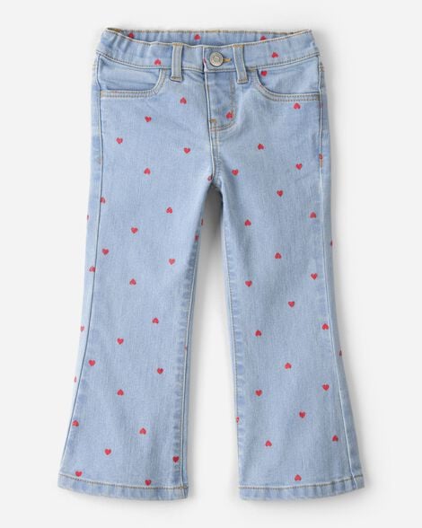 Image of Toddler Girl  Light Wash Heart Denim Jeans - Blue