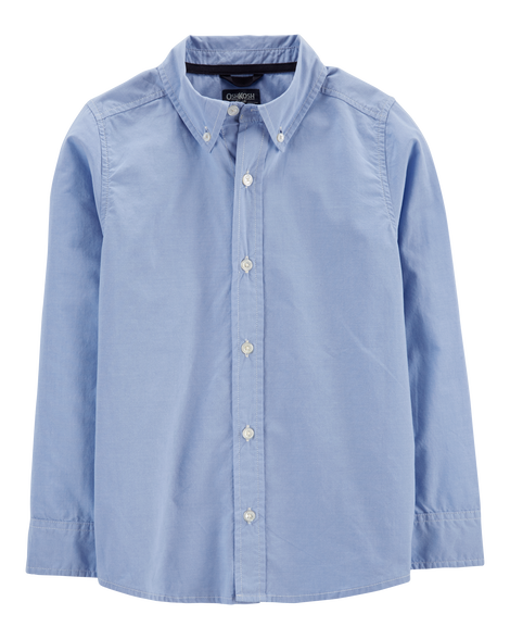 Image of Boys Long Sleeve Button-Front Uniform Shirt - Blue