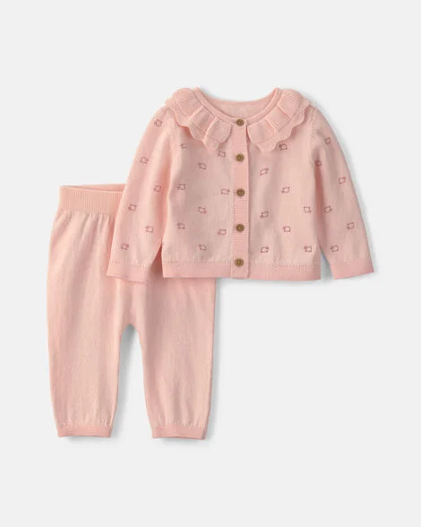 Image of Baby Girl 2-Piece Sheep Long-Sleeve Top & Pant Set - Pink