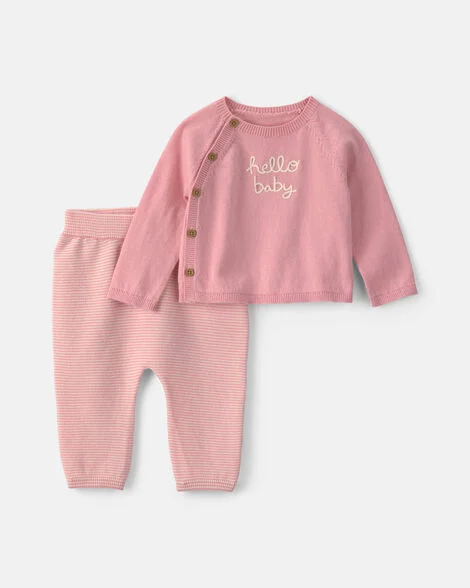 Image of Baby Girl 2-Piece 'Hello Baby' Long-Sleeve Top & Pant Set - Pink