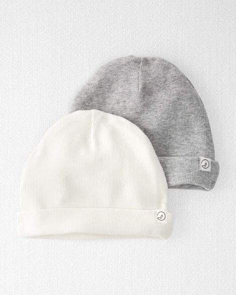 Image of Baby Girl 2-Pack Organic Cotton Rib Caps