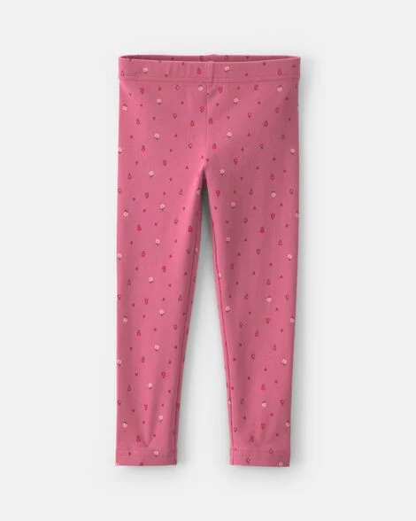 Image of Toddler Girl Floral Cotton Pull-On Stretch Leggings - Pink