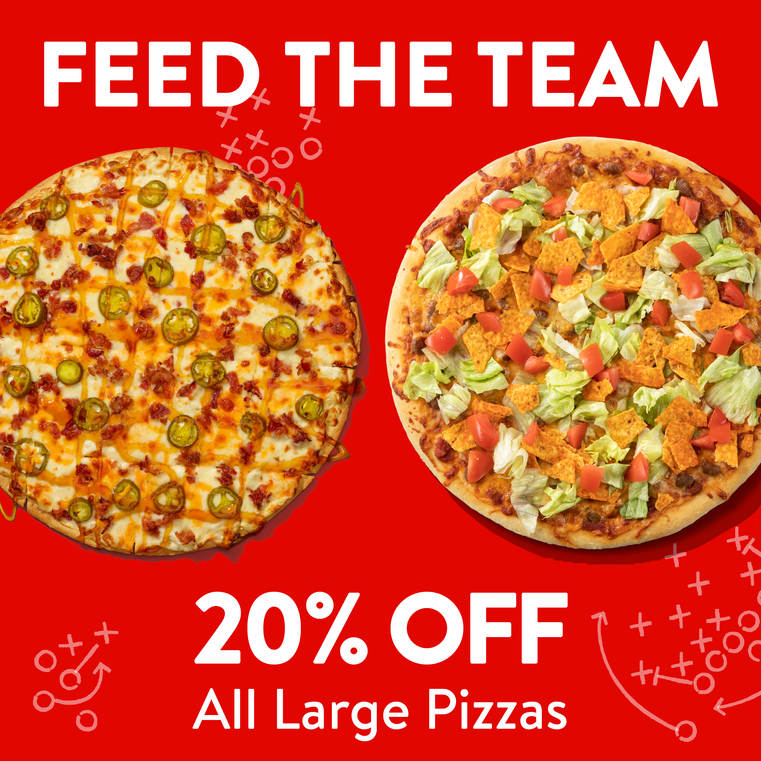 20% off all large pizzas. Use code: THANKS