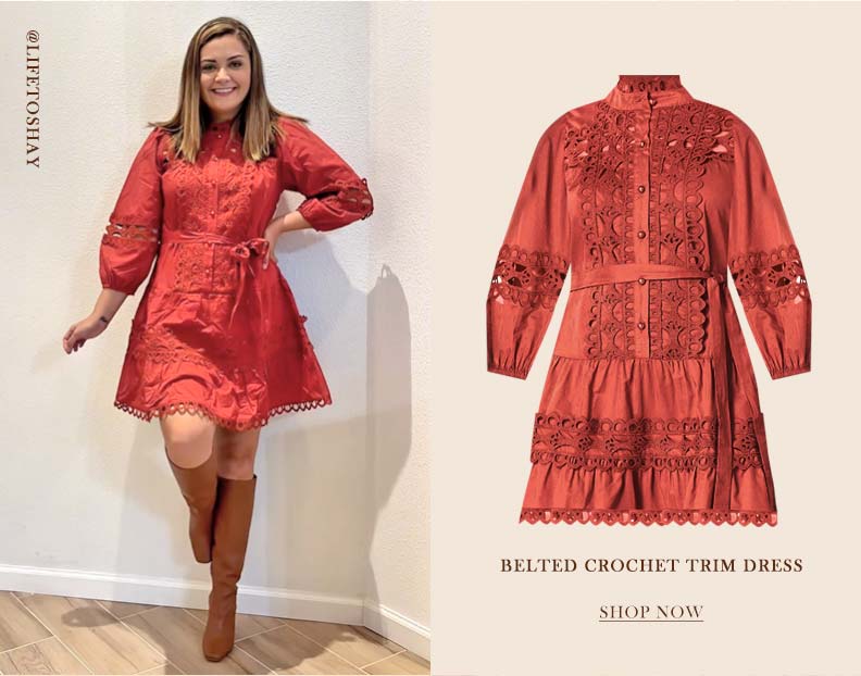 Shop Belted Crochet Trim Dress