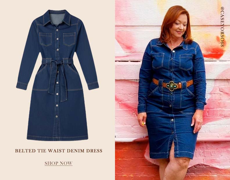 Shop Belted Tie Waist Denim Dress
