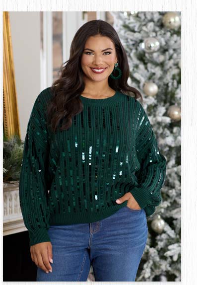 Shop Vertical Sequin Stripe Embellished Sweater