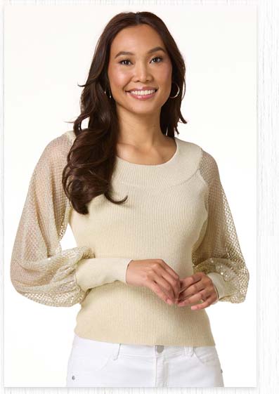 Shop Sequin Illusion Sleeve Sweater