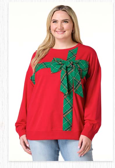 Shop Plaid Bow Sweatshirt