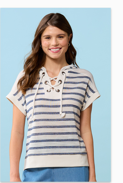 Shop Stripe Lace Up Hoodie