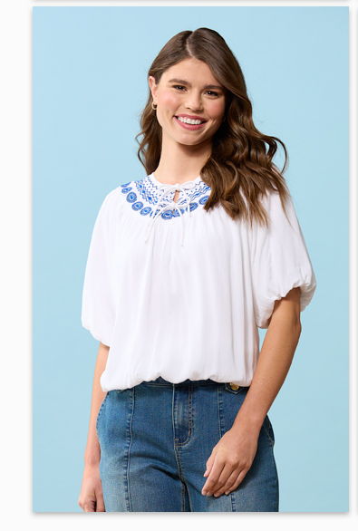 Shop Embroidered Bubble Hem Top