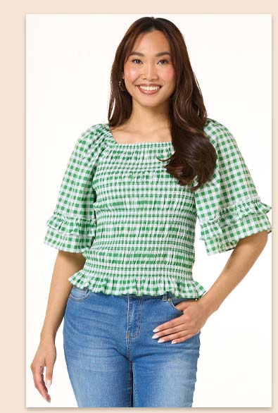Shop Smocked Green Gingham Top