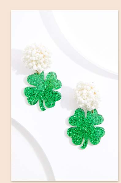 Shop Glitter Shamrock Bead Cluster Dangly Earrings