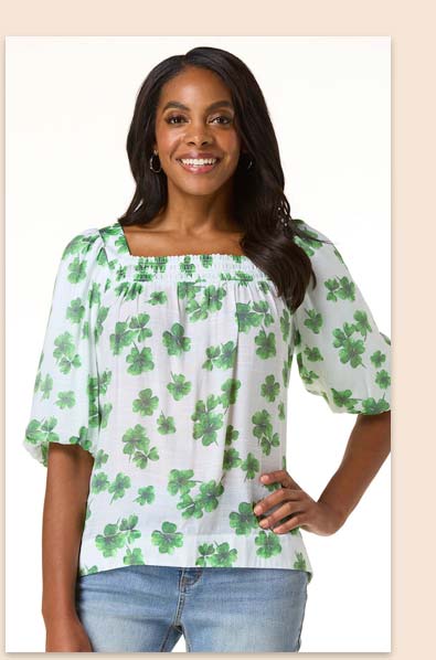 Shop Shamrock Floral Print Square Neck Poet Top
