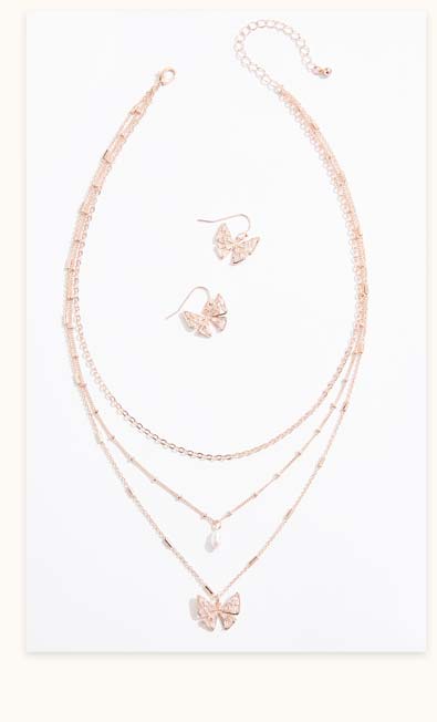 Shop Delicate Layered Butterfly Necklace and Earring Set