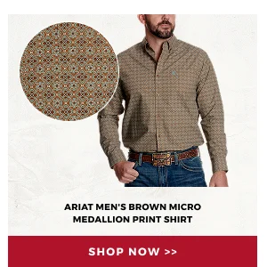 ARIAT MEN'S BROWN MICRO MEDALLION PRINT SHIRT | SHOP NOW >>